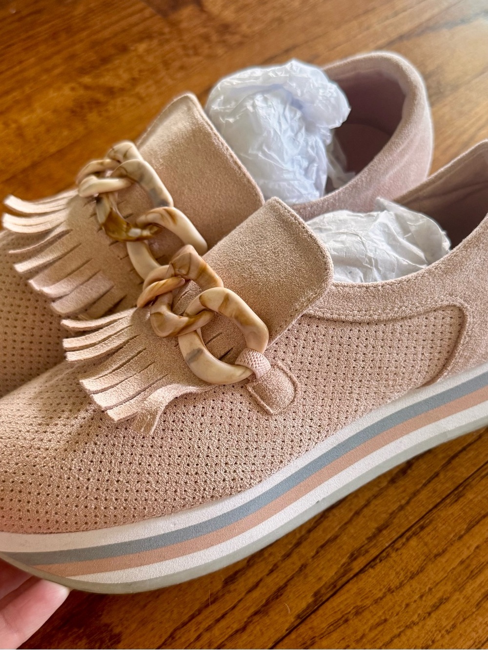 Coconuts by Matisse Blush Pink Fringe Slip-On Sneakers